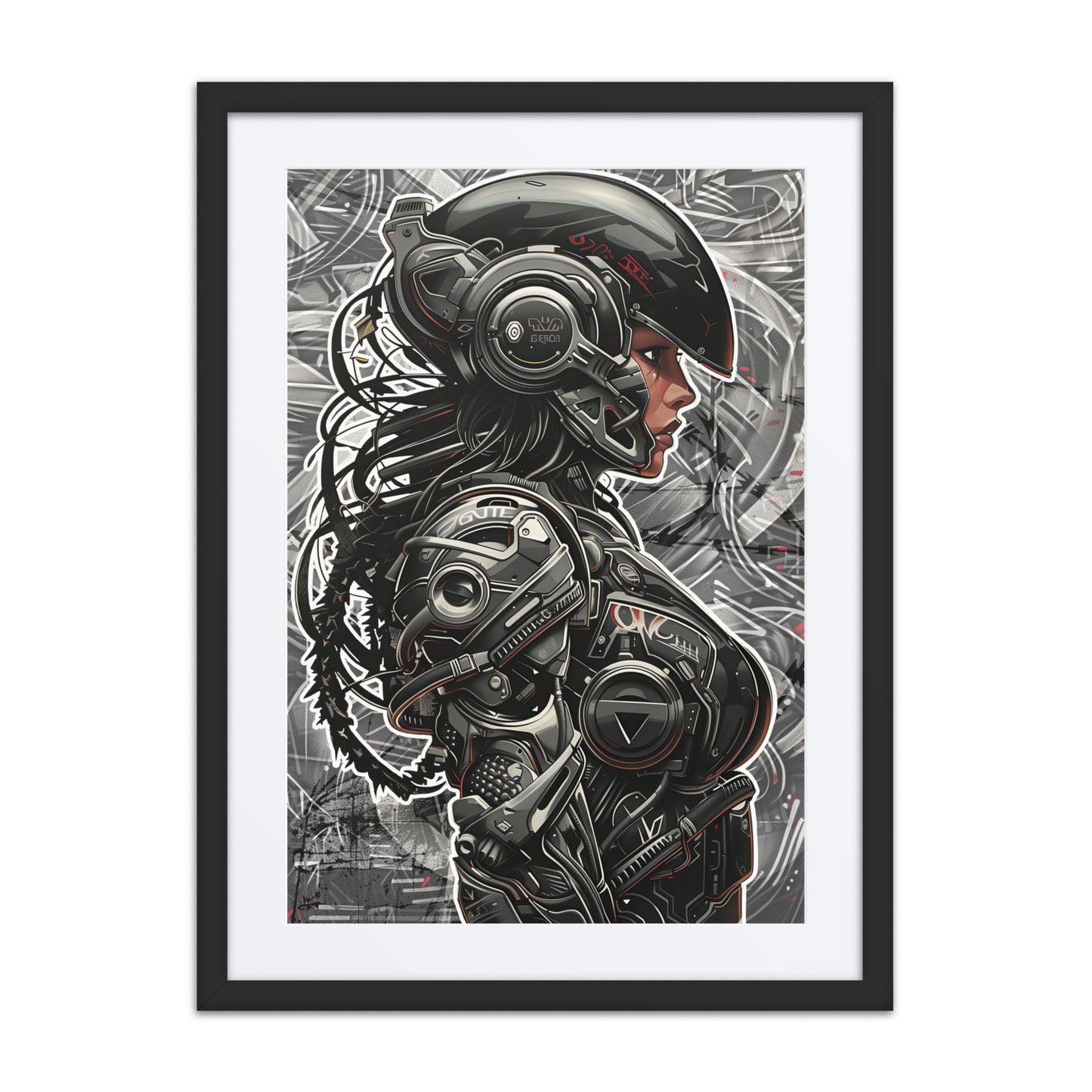 UrbanDK art print of Chief standing in a ruined urban war zone, wearing tactical gear and a command visor with a glowing battlefield hologram table.