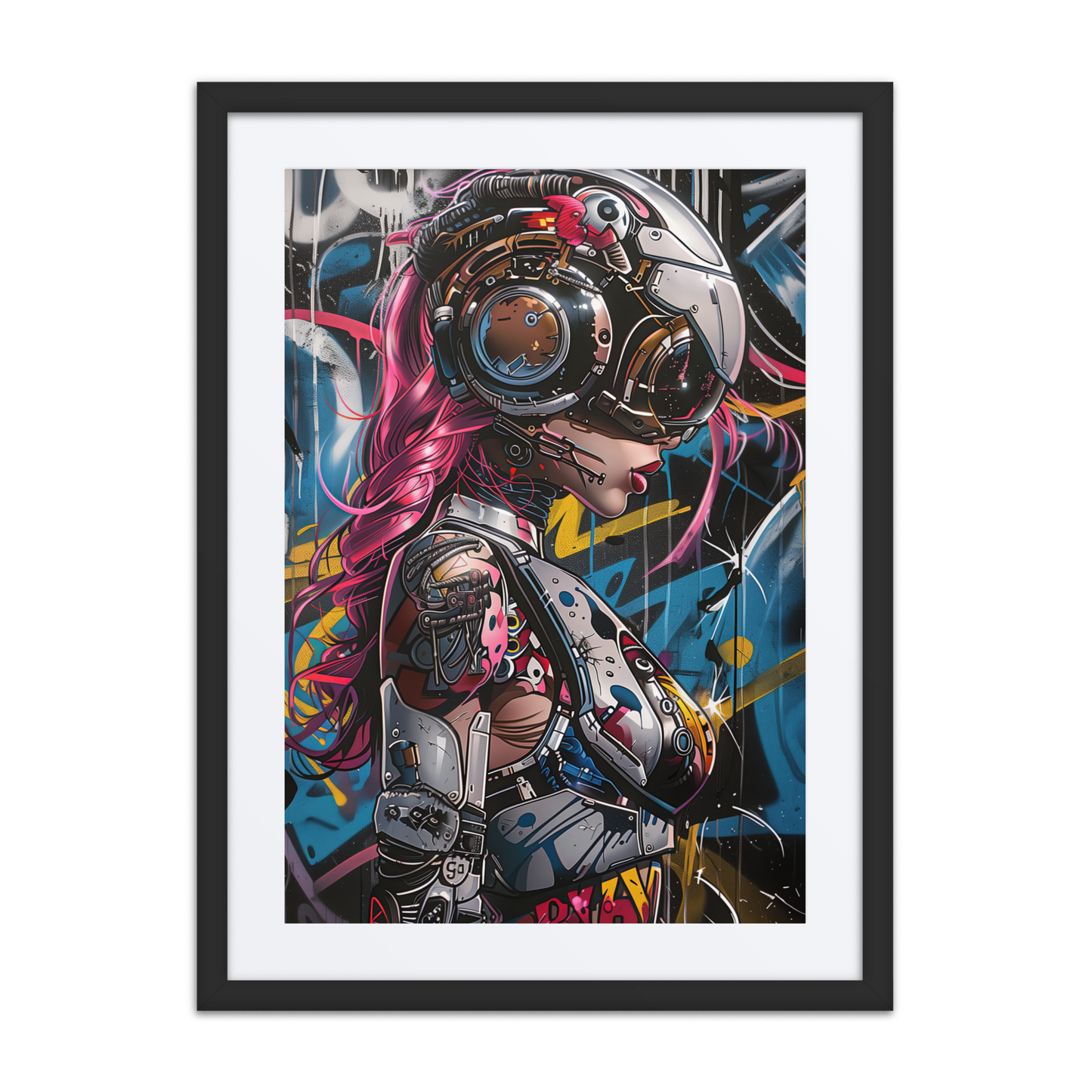 Cybernaut framed print of Pulse, Operative No. 08 – electrified female operative in tactical gear, glowing circuitry, and high-speed motion energy arcs.