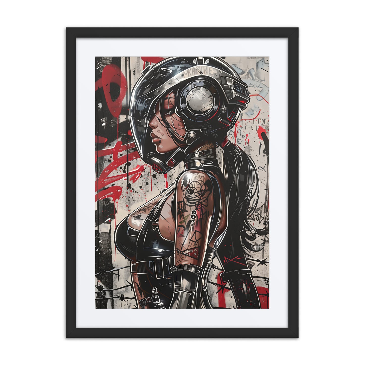 Cybernaut framed print of Trace, Operative No. 07 – a female sniper recon operative with drones, terrain-mapping HUD, and silenced rifle on overwatch.