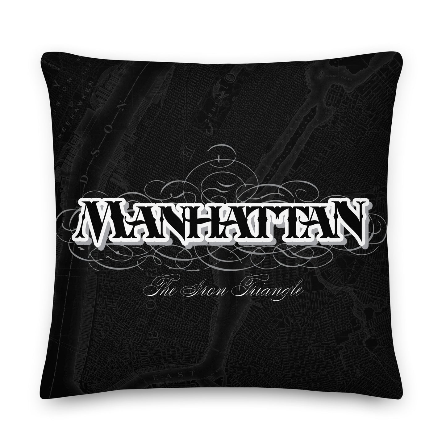 White canvas tote with Fifth Avenue clock vintage stamp illustration, black handles, ornate clock face and street detail.