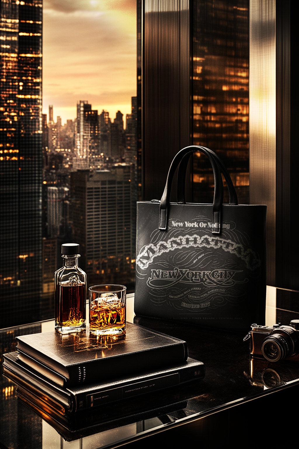 Manhattan Cartouche Holiday Bundle – Full Set, Print, Pillow, and Tote Gift Set by Rebelfy