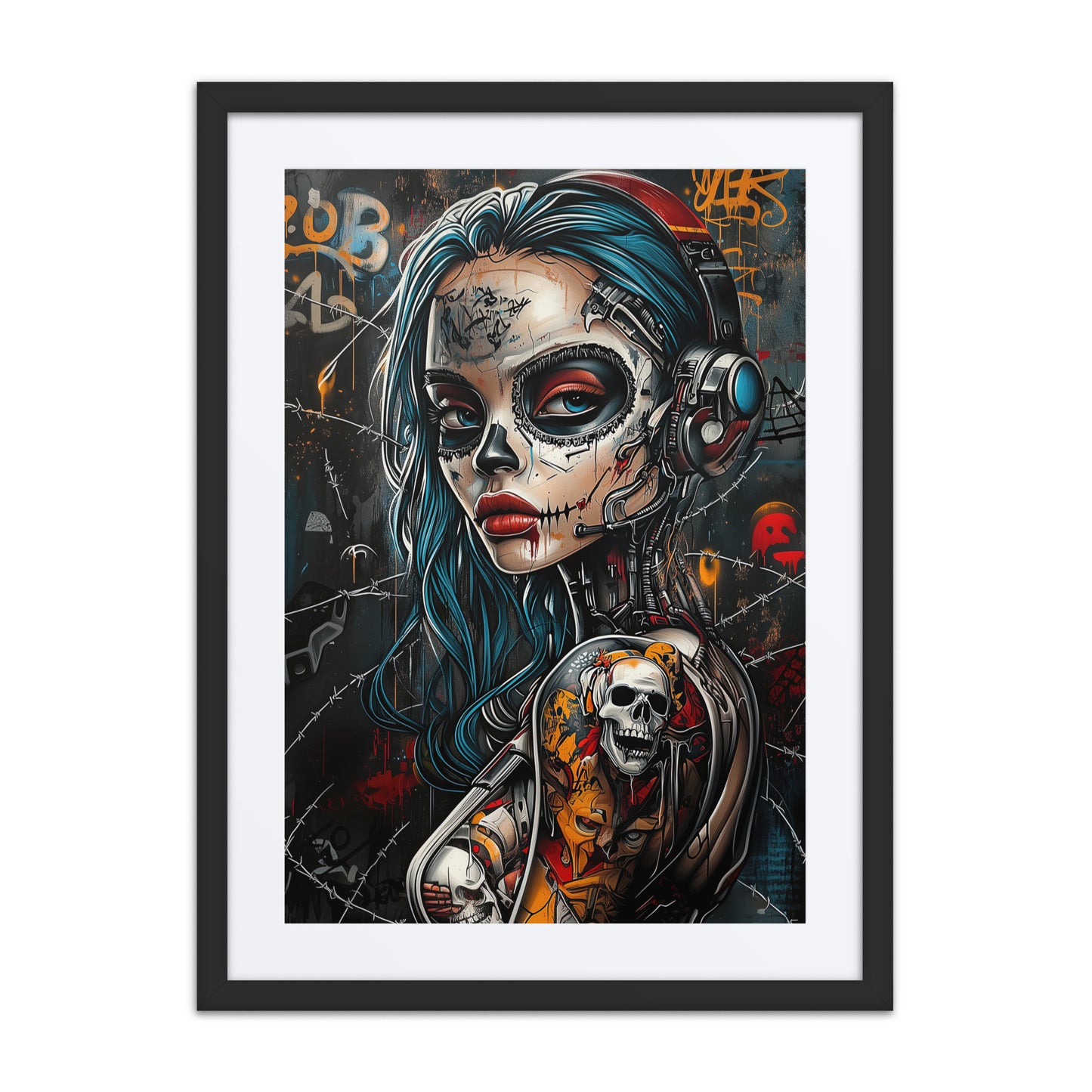 Female rebel painted in vivid red tones with dynamic brushstrokes, symbolizing defiance and artistic chaos.