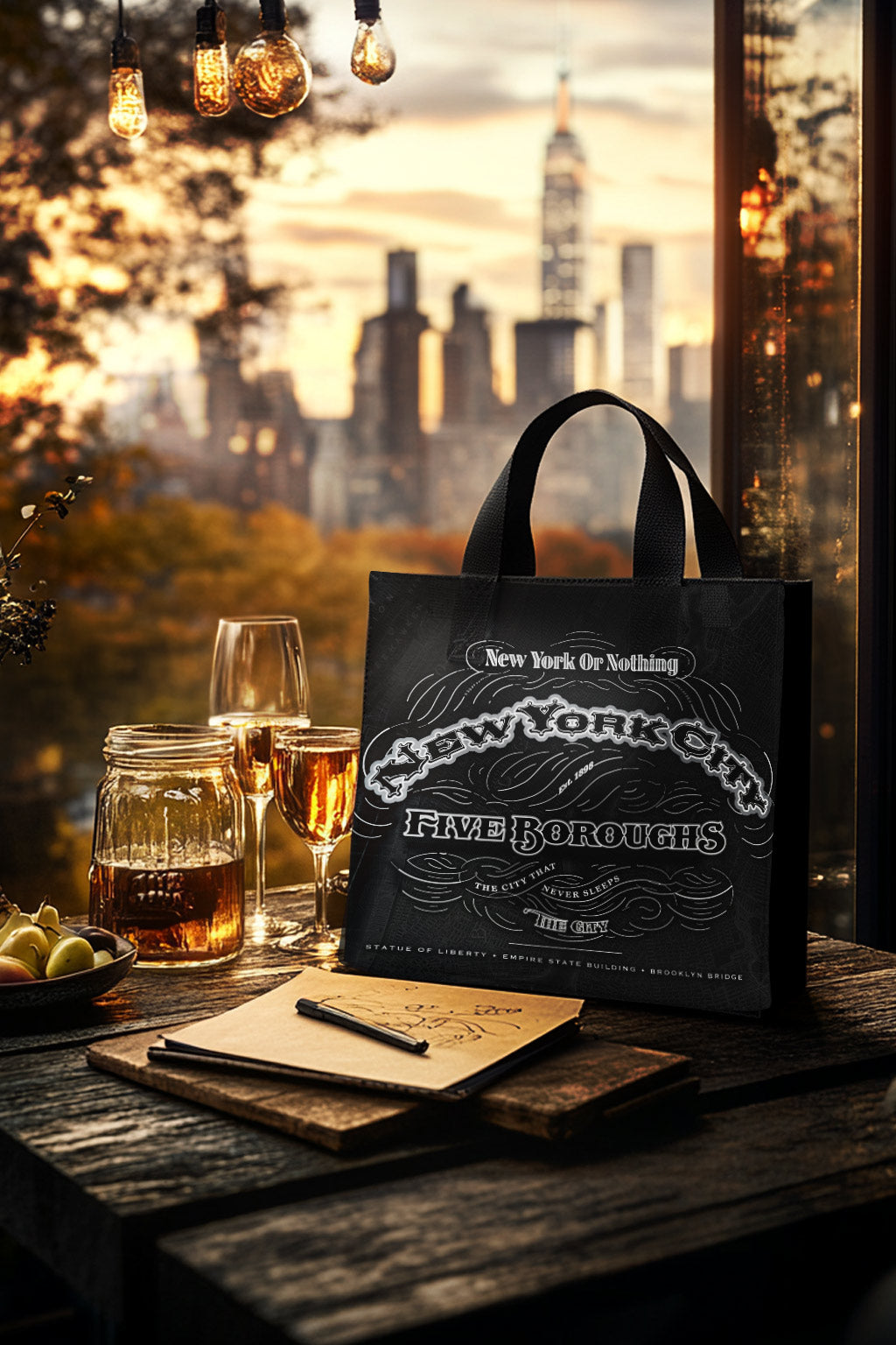 NYC Cartouche Bundle – Print, Pillow, and Tote Gift Set by Rebelfy