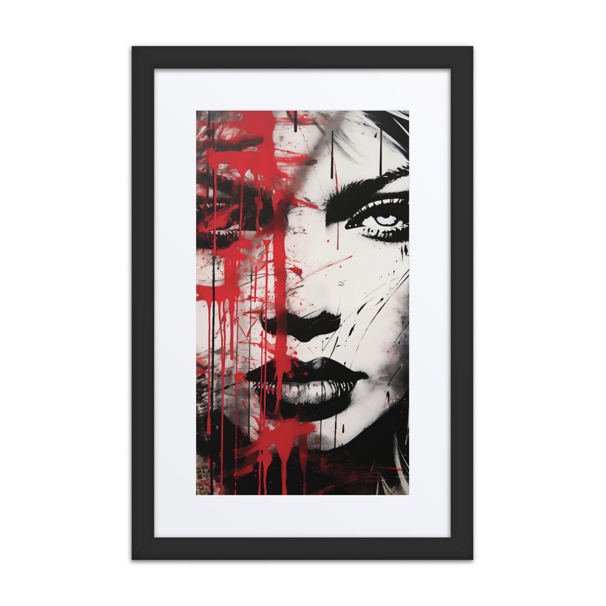 A vibrant print from the original painting, featuring bold red tones and urban-inspired designs that symbolize raw emotion.