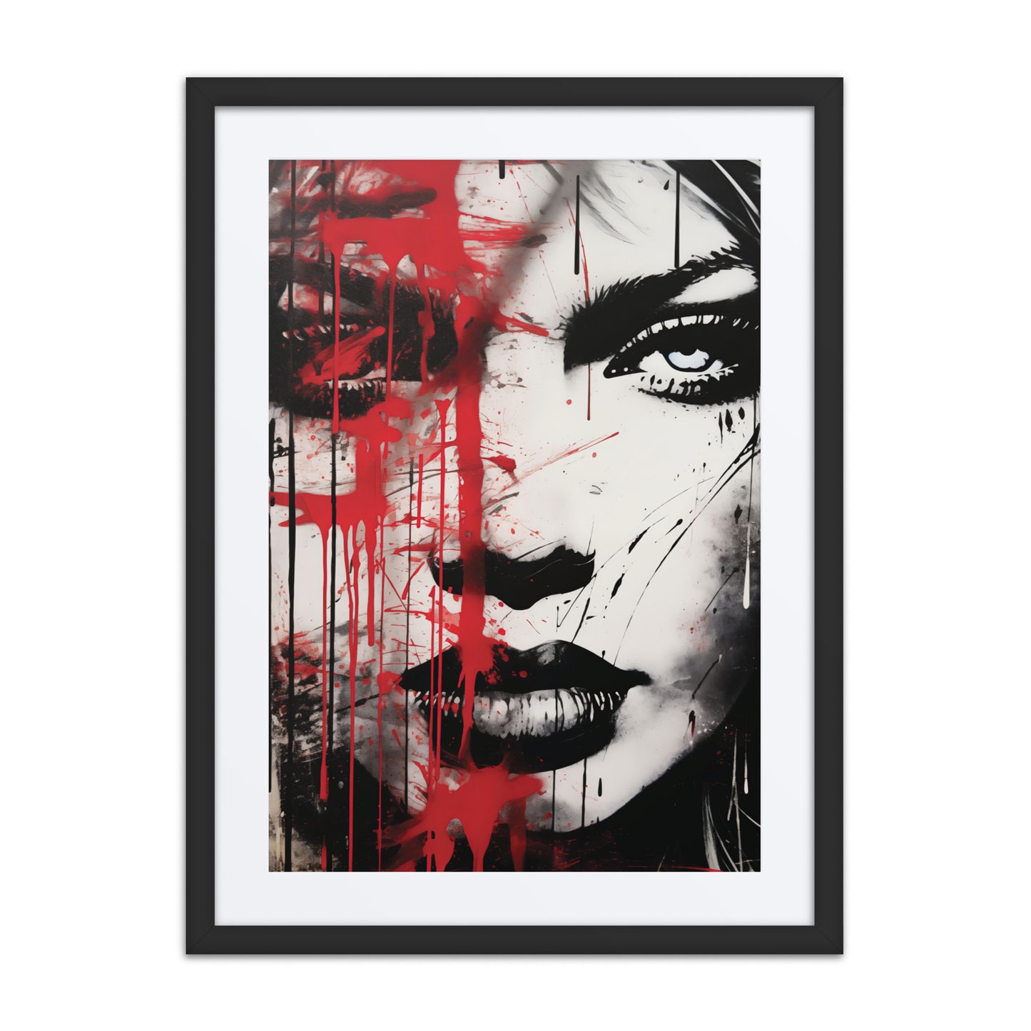 A vibrant print from the original painting, featuring bold red tones and urban-inspired designs that symbolize raw emotion.