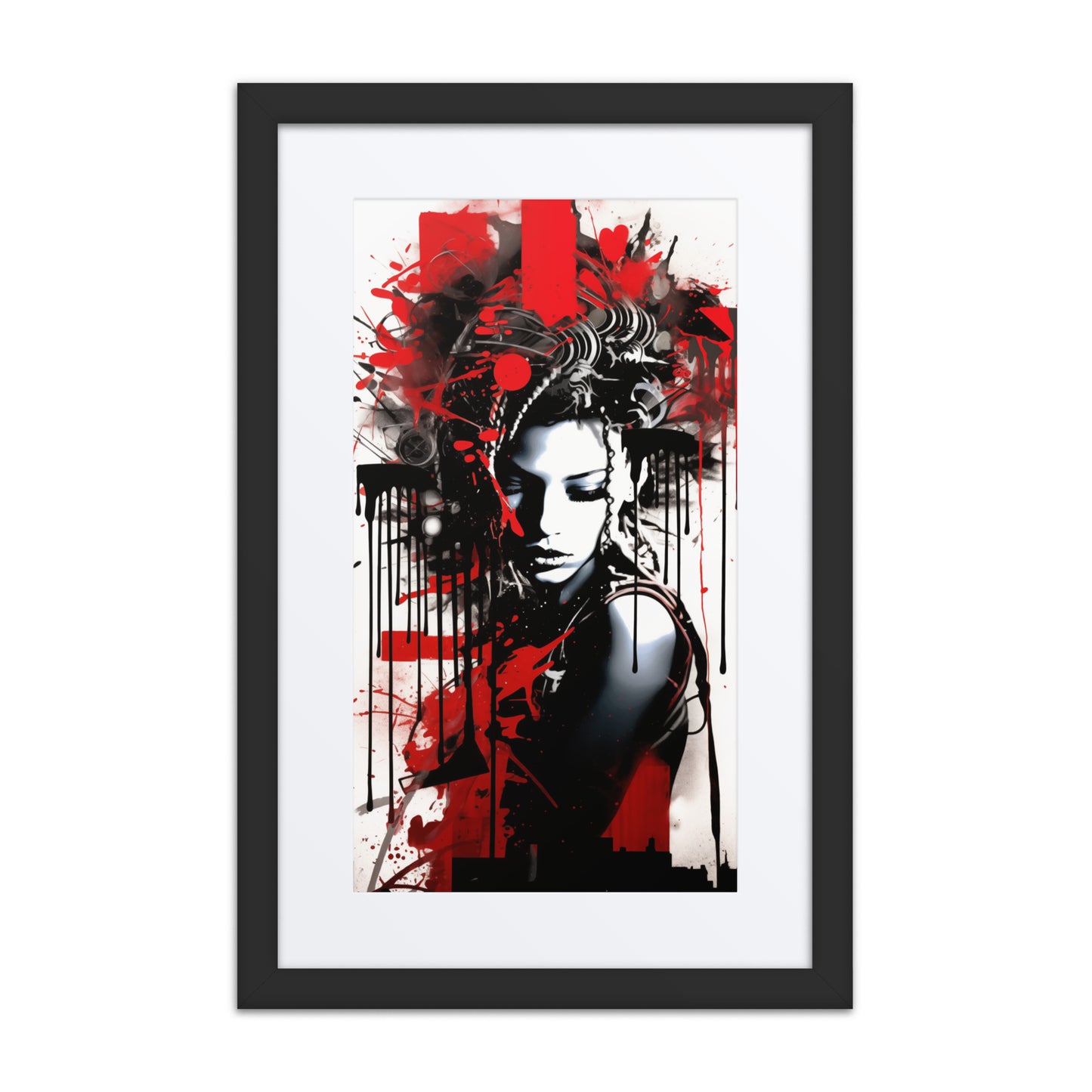 A vibrant print from the original painting, featuring vivid crimson tones, bold textures, and urban-inspired silhouettes that symbolize transformation and defiance.