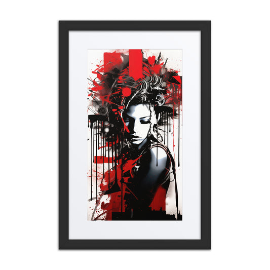 A vibrant print from the original painting, featuring vivid crimson tones, bold textures, and urban-inspired silhouettes that symbolize transformation and defiance.