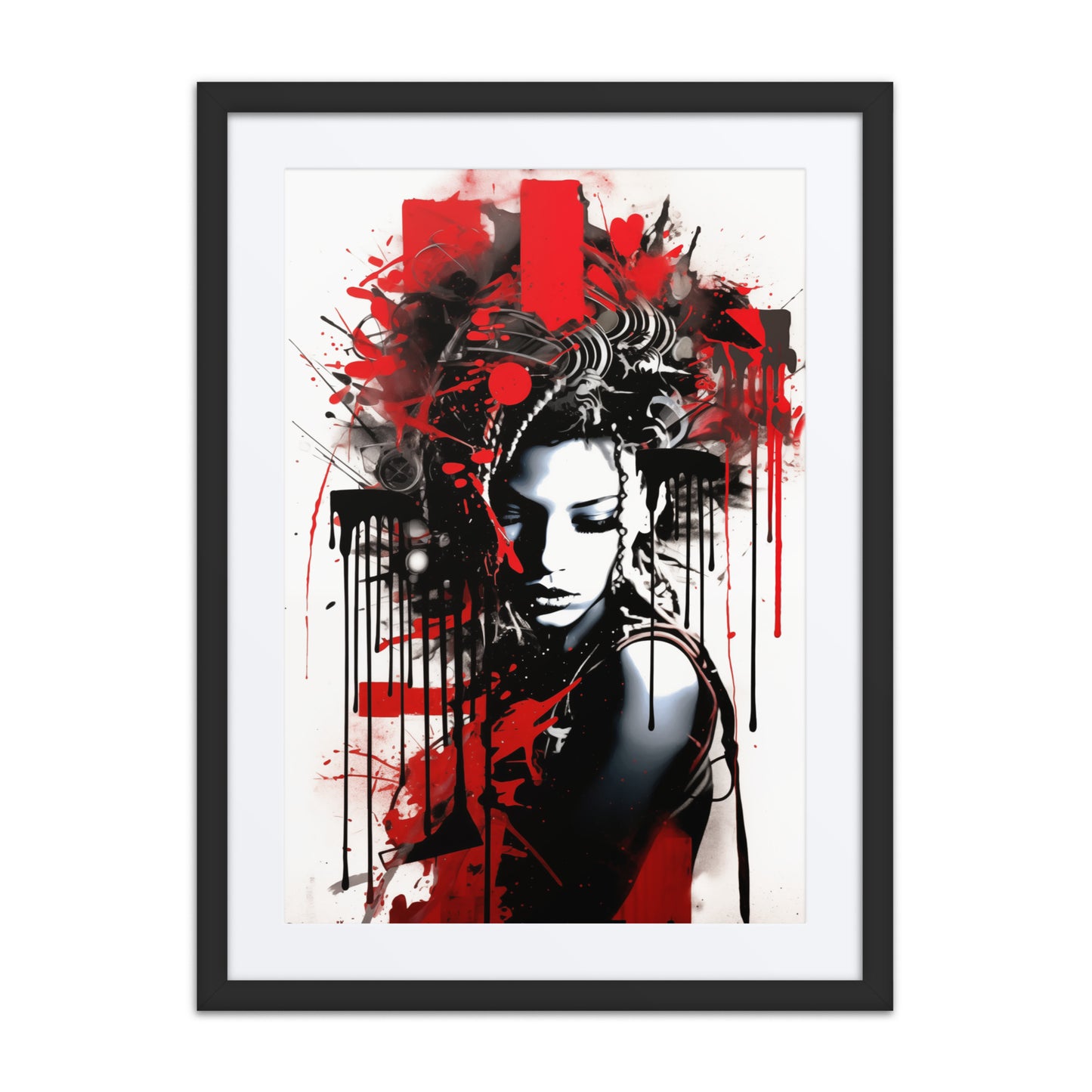 A vibrant print from the original painting, featuring vivid crimson tones, bold textures, and urban-inspired silhouettes that symbolize transformation and defiance.