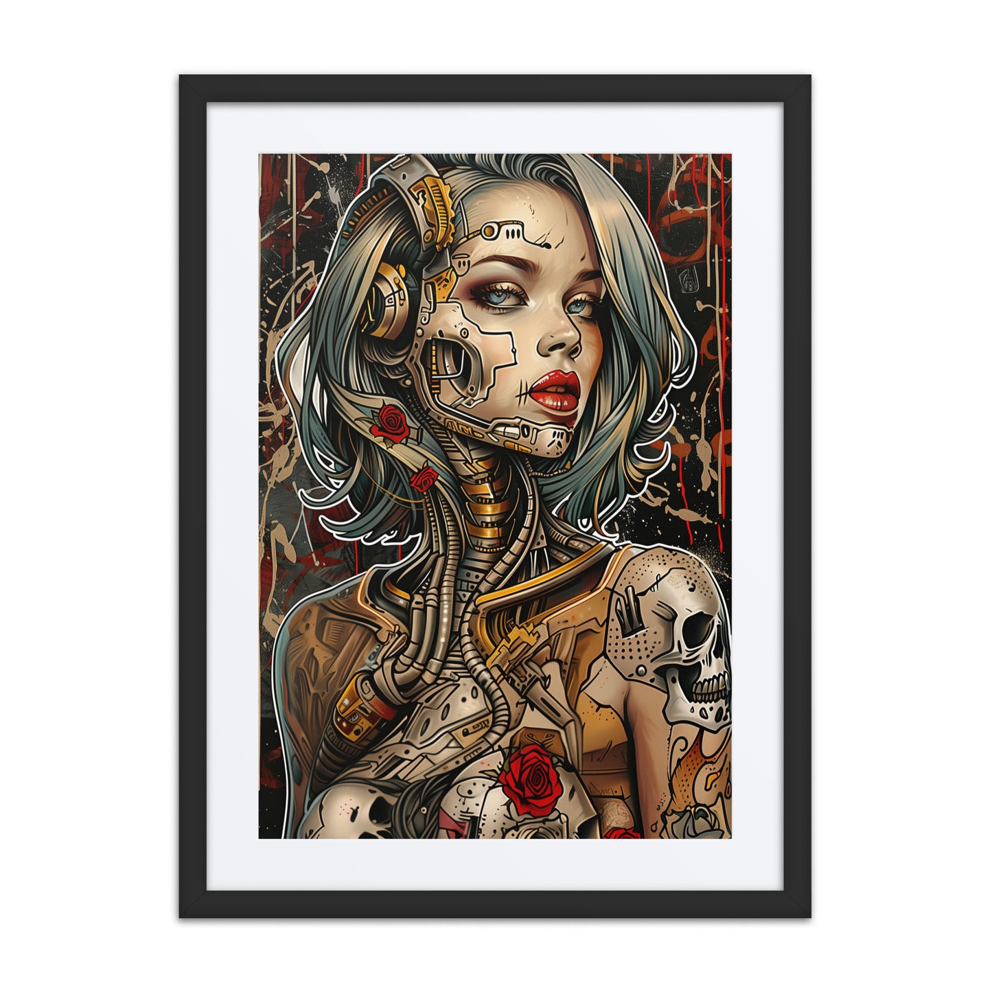 A vibrant print from the original painting, showcasing a mechanical rose that blends nature and technology in a cyberpunk aesthetic.