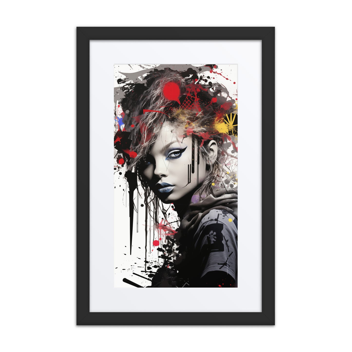 A dynamic print from the original painting, featuring graffiti-inspired textures, bold light and shadow, and vibrant colors that embody individuality and rebellion.