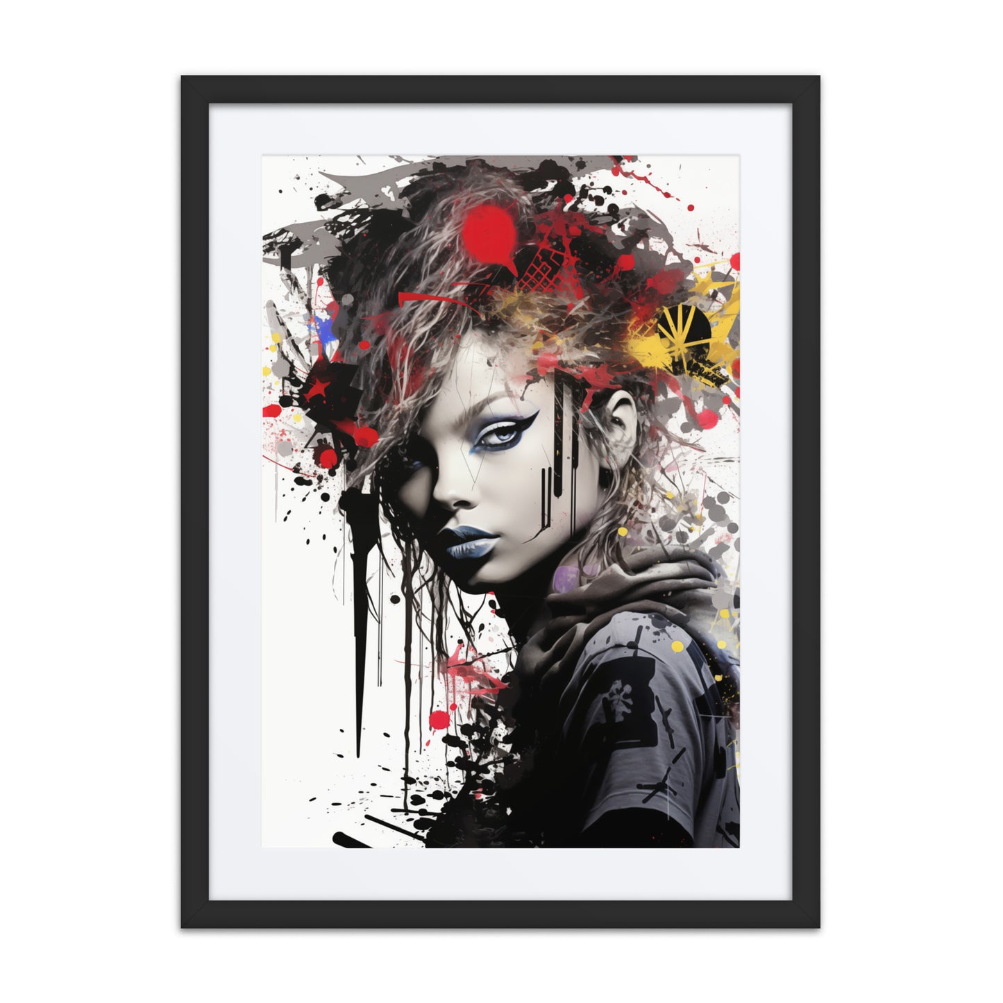 A dynamic print from the original painting, featuring graffiti-inspired textures, bold light and shadow, and vibrant colors that embody individuality and rebellion.