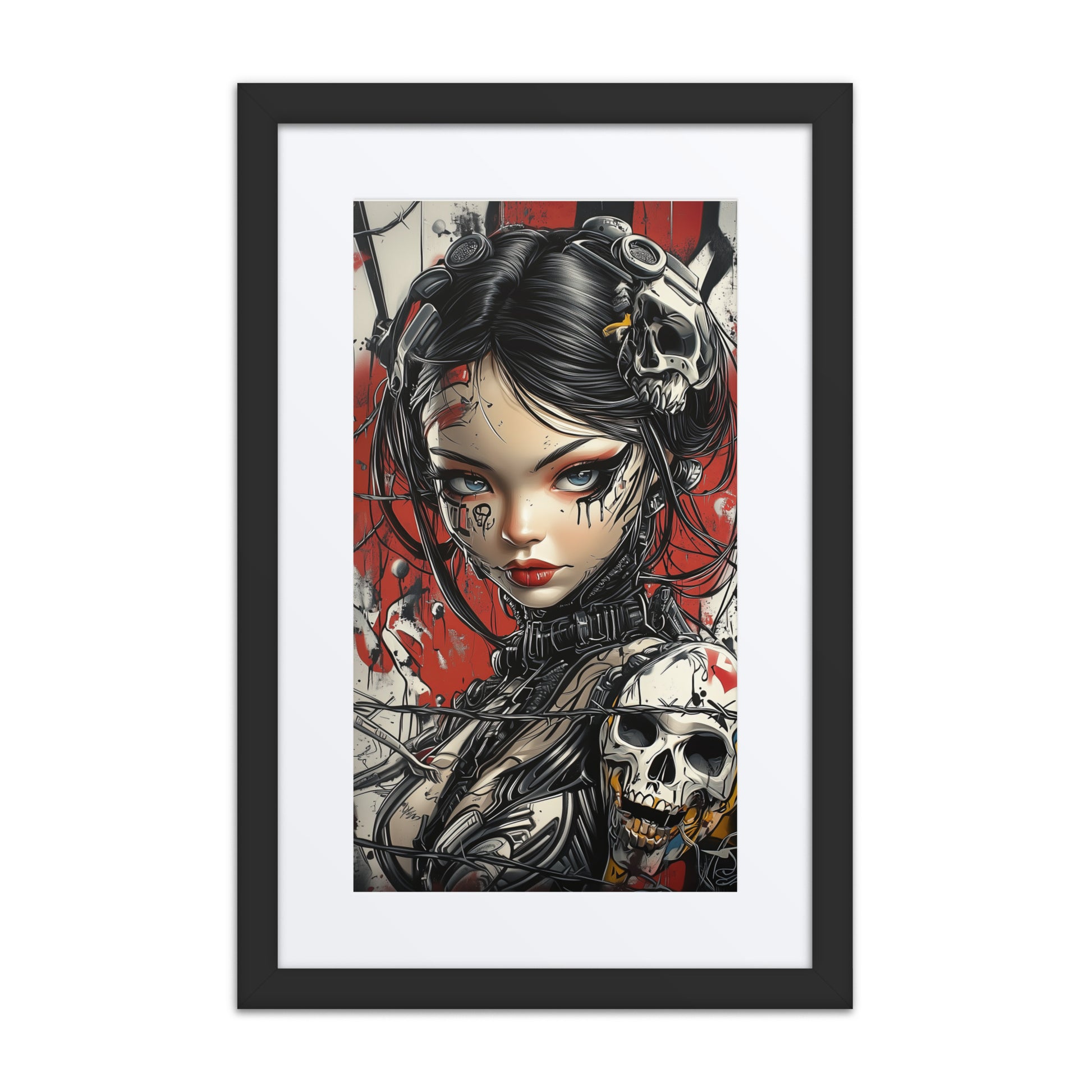 A vibrant print from the original painting, showcasing a bold red palette and a dynamic, fiery composition that embodies strength and passion in a cyberpunk aesthetic.