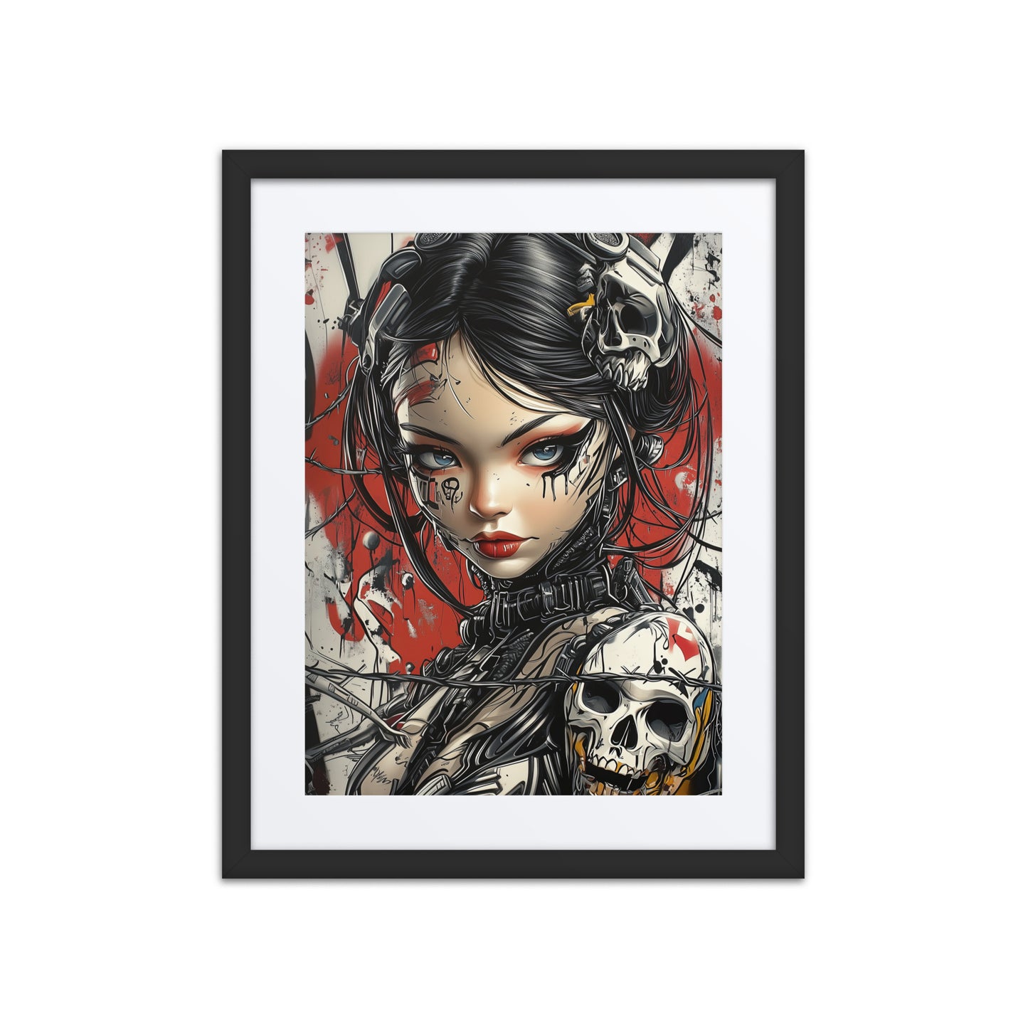 A vibrant print from the original painting, showcasing a bold red palette and a dynamic, fiery composition that embodies strength and passion in a cyberpunk aesthetic.