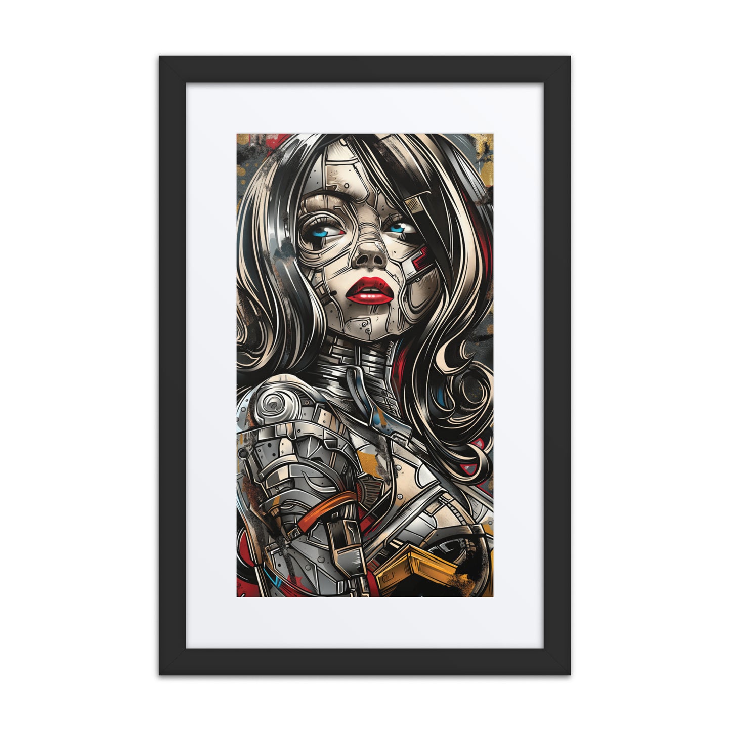 A striking print from the original painting, showcasing metallic tones and intricate designs that embody the strength and sophistication of a cyberpunk empress.