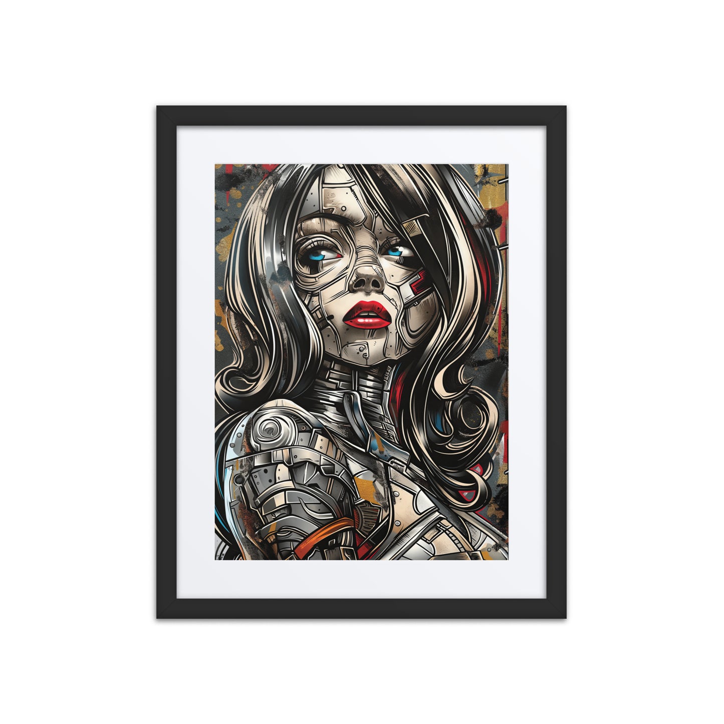 A striking print from the original painting, showcasing metallic tones and intricate designs that embody the strength and sophistication of a cyberpunk empress.