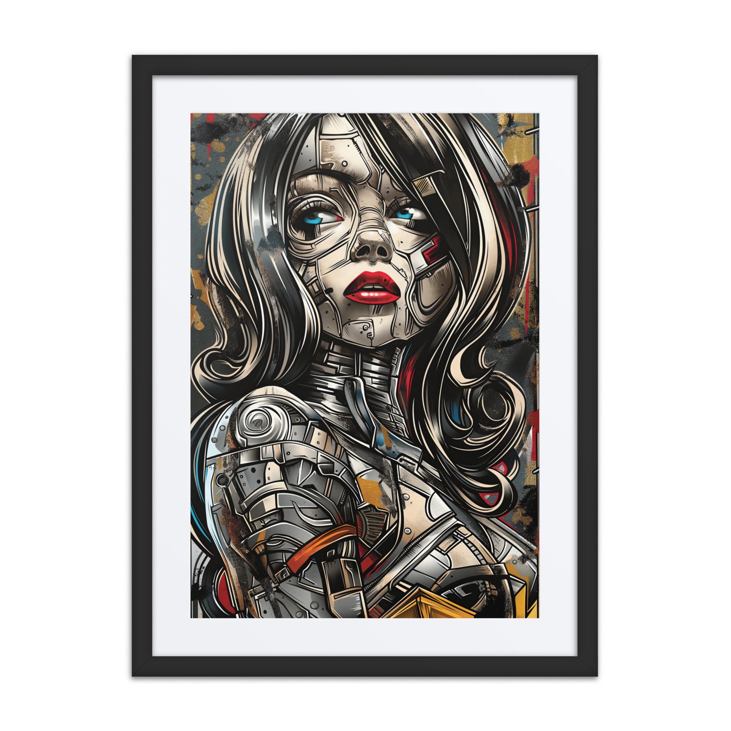 A striking print from the original painting, showcasing metallic tones and intricate designs that embody the strength and sophistication of a cyberpunk empress.