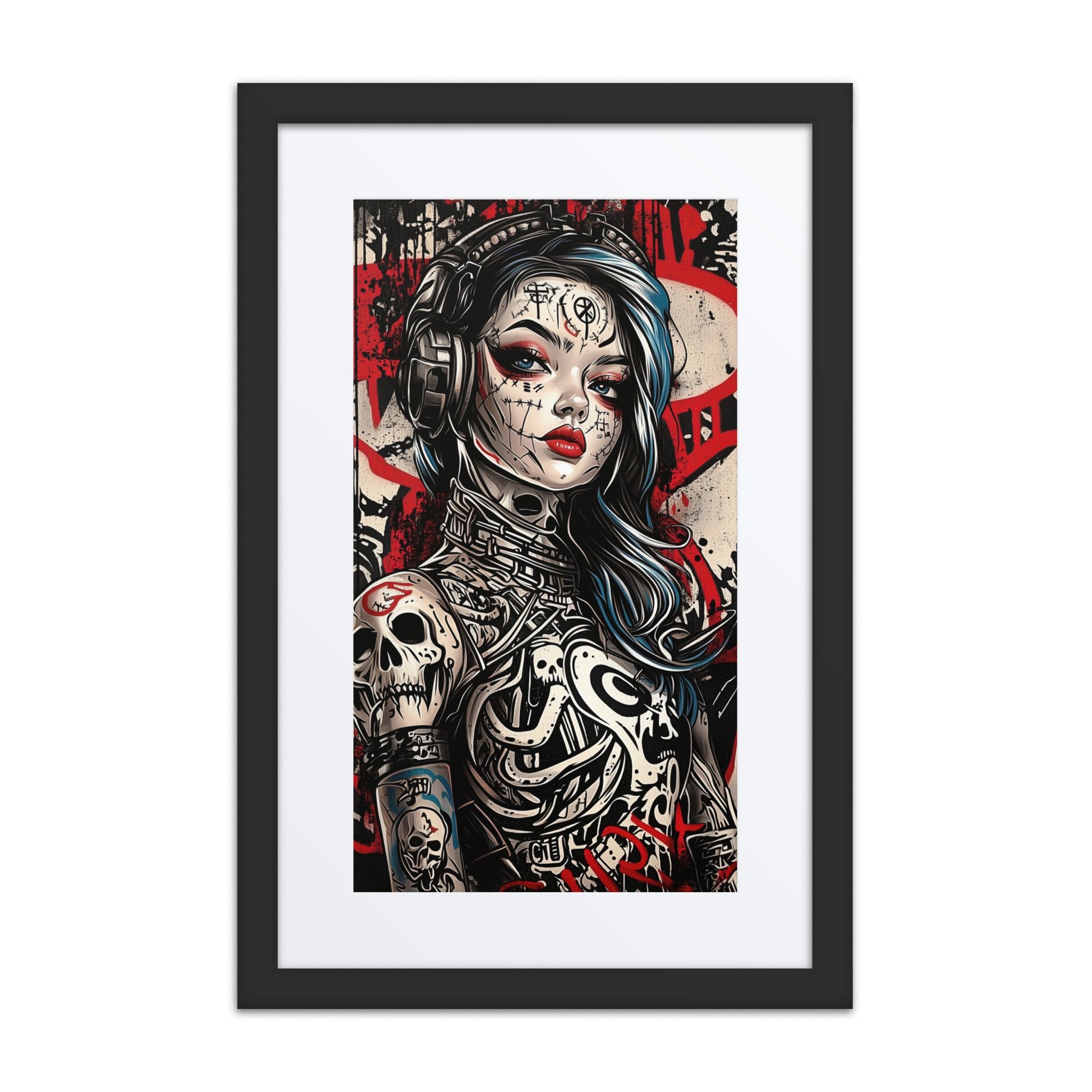 A striking print from the original painting, featuring a regal queen with bold lines and intricate post-apocalyptic elements in a cyberpunk style.