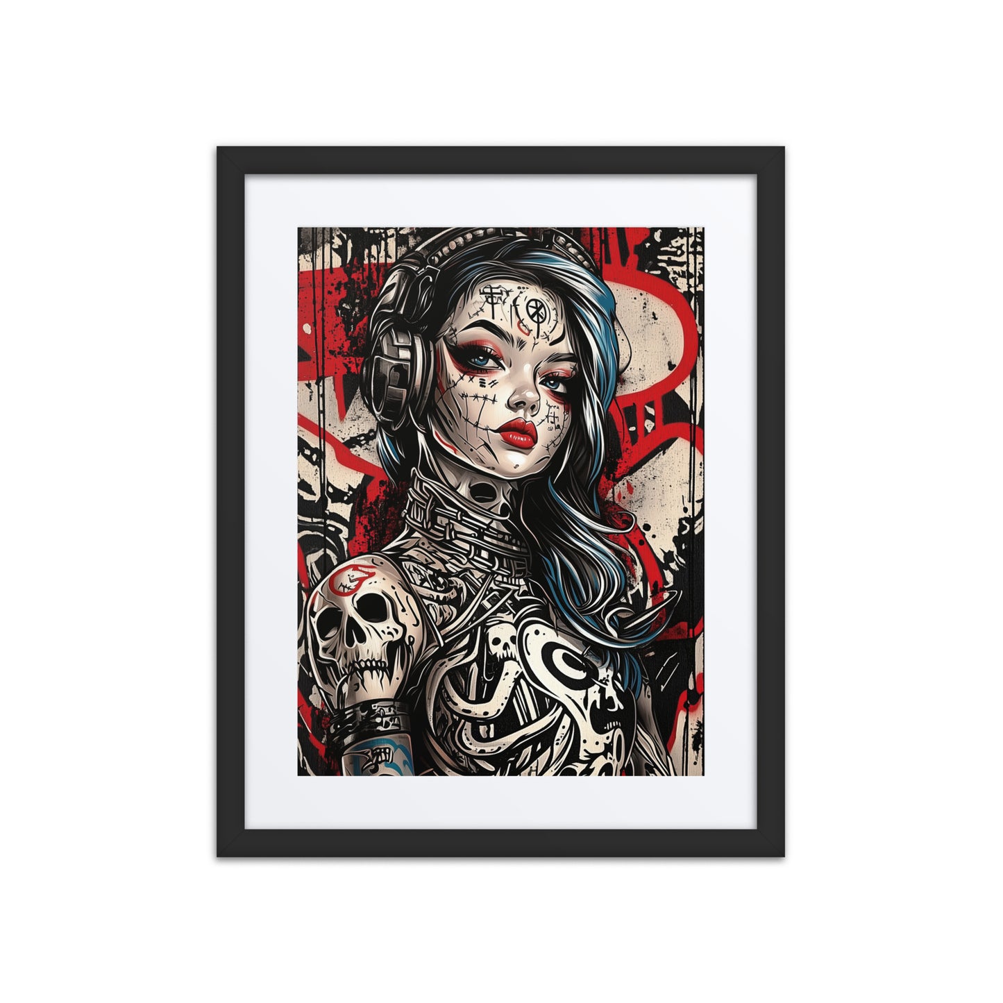 A striking print from the original painting, featuring a regal queen with bold lines and intricate post-apocalyptic elements in a cyberpunk style.