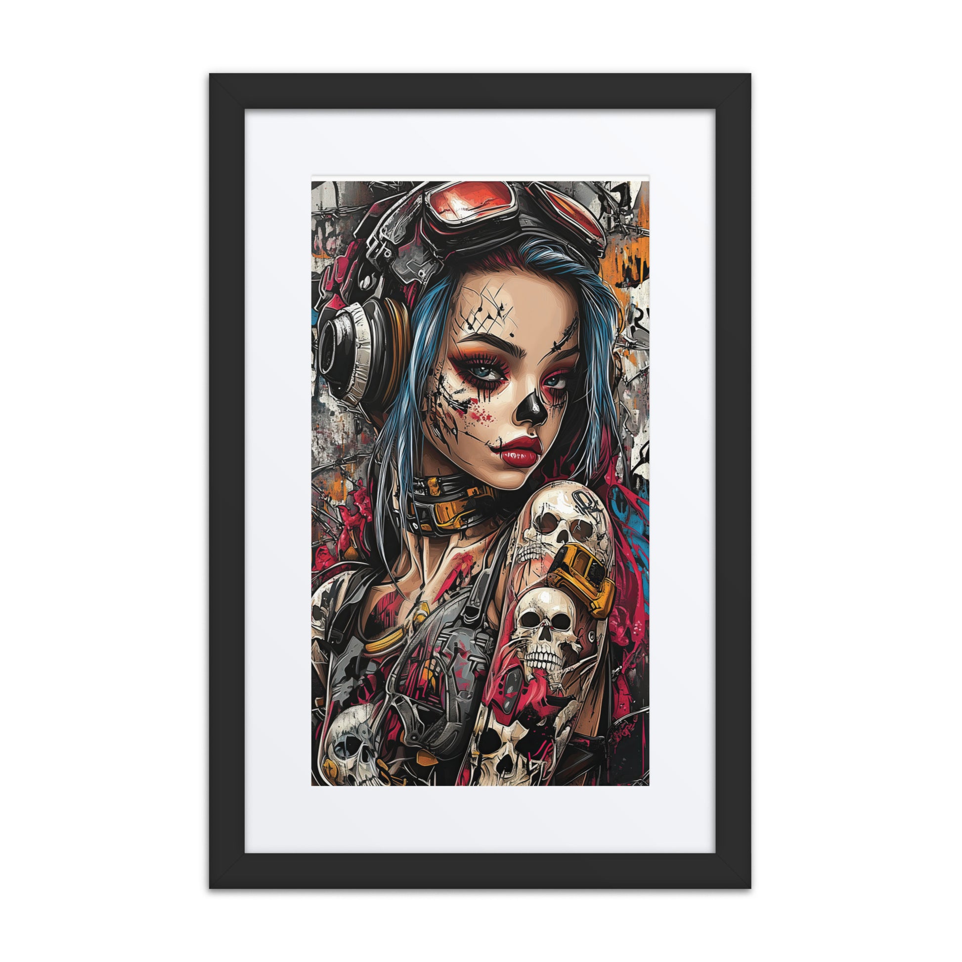 A captivating print from the original painting, featuring silky tones and razor-sharp designs that embody the delicate balance of beauty and danger in a cyberpunk aesthetic.