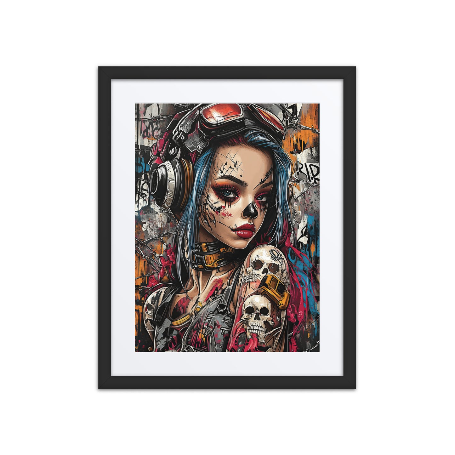 A captivating print from the original painting, featuring silky tones and razor-sharp designs that embody the delicate balance of beauty and danger in a cyberpunk aesthetic.