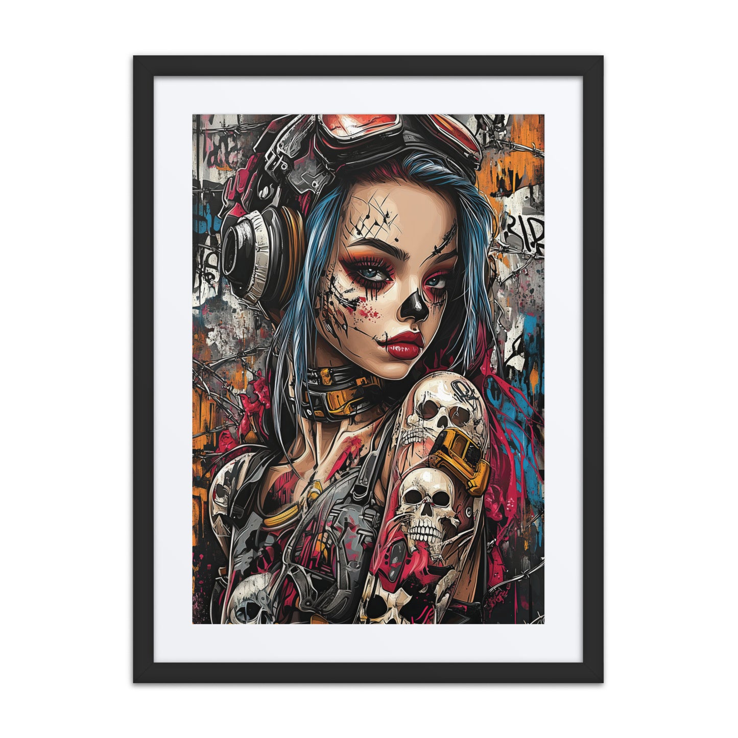 A captivating print from the original painting, featuring silky tones and razor-sharp designs that embody the delicate balance of beauty and danger in a cyberpunk aesthetic.