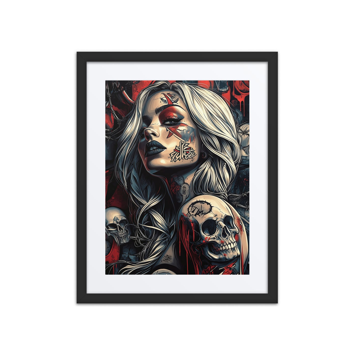 A striking print from the original painting, featuring barbed designs and an enigmatic presence that balances beauty and danger in a cyberpunk aesthetic.