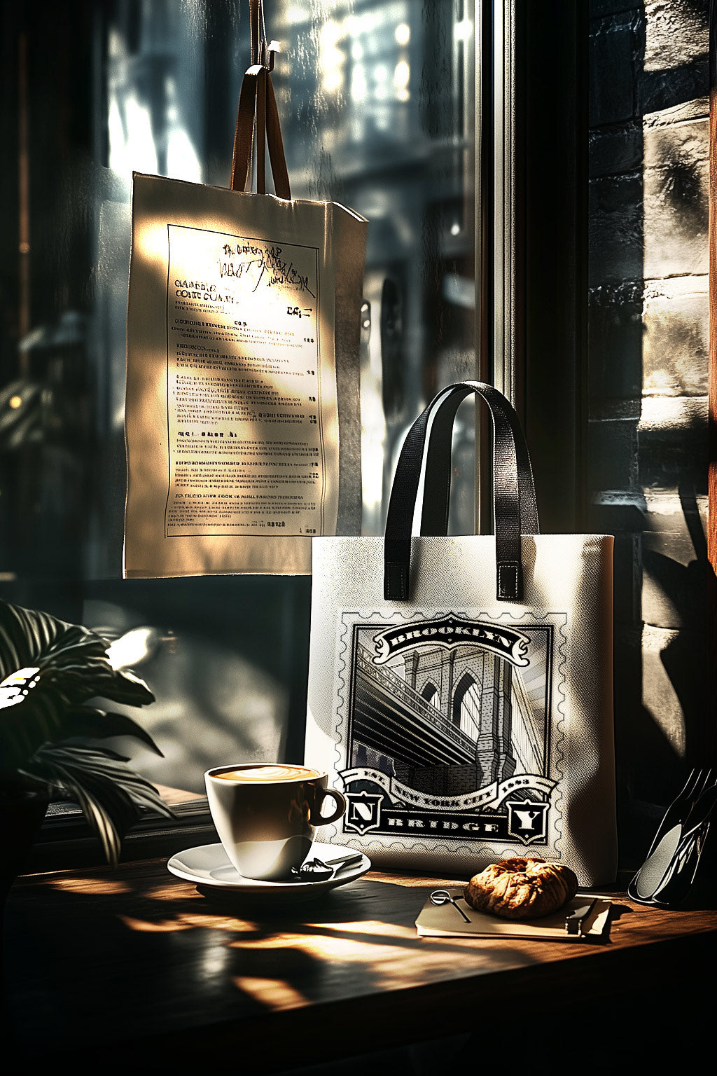 Brooklyn Bridge Tote & Gift Holiday Set featuring tote, pillow, and print from the NYC Landmark Series by Rebelfy