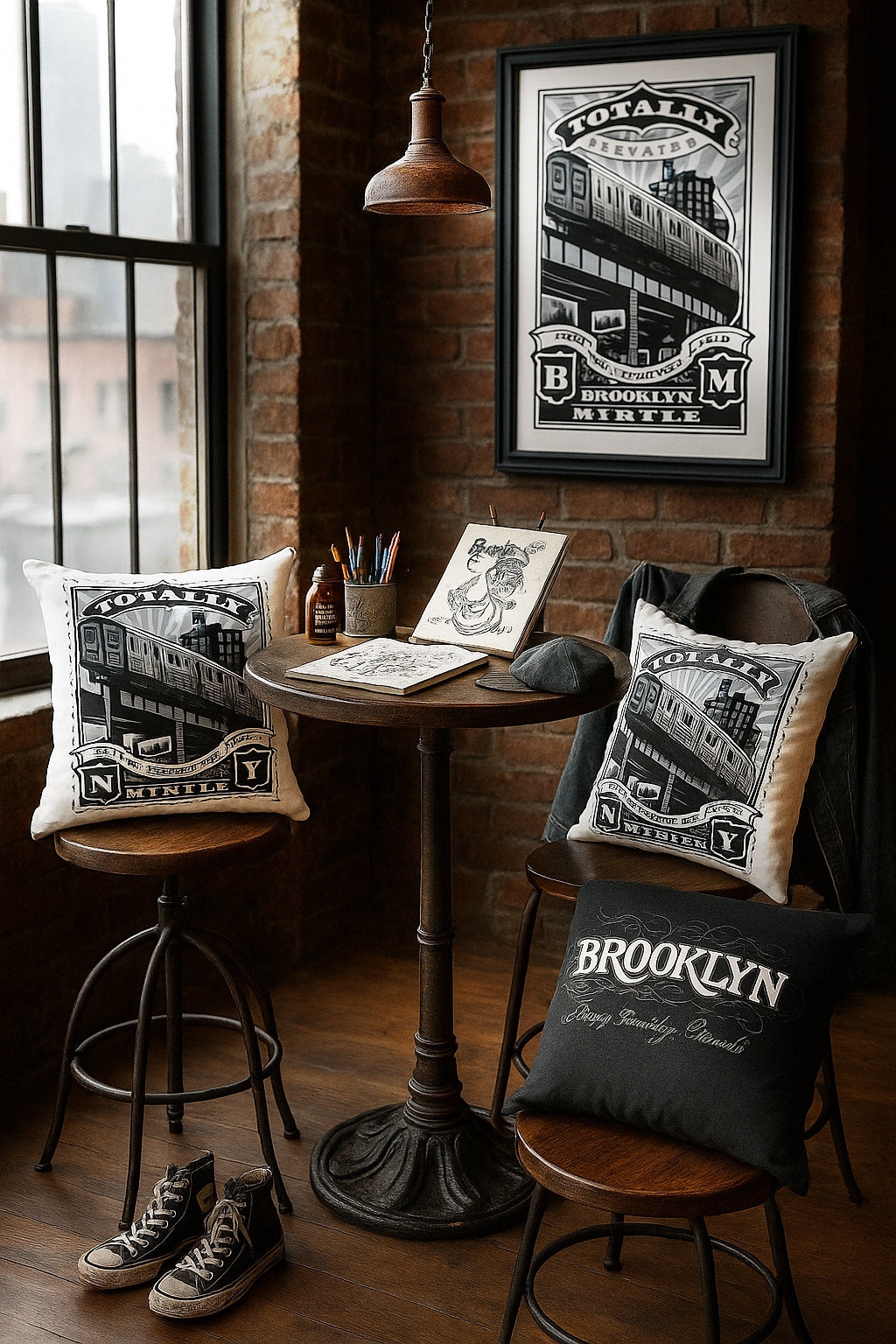 Brooklyn Myrtle Train Landmark Gift Set – Print, Pillow, and Tote Bundle by Rebelfy