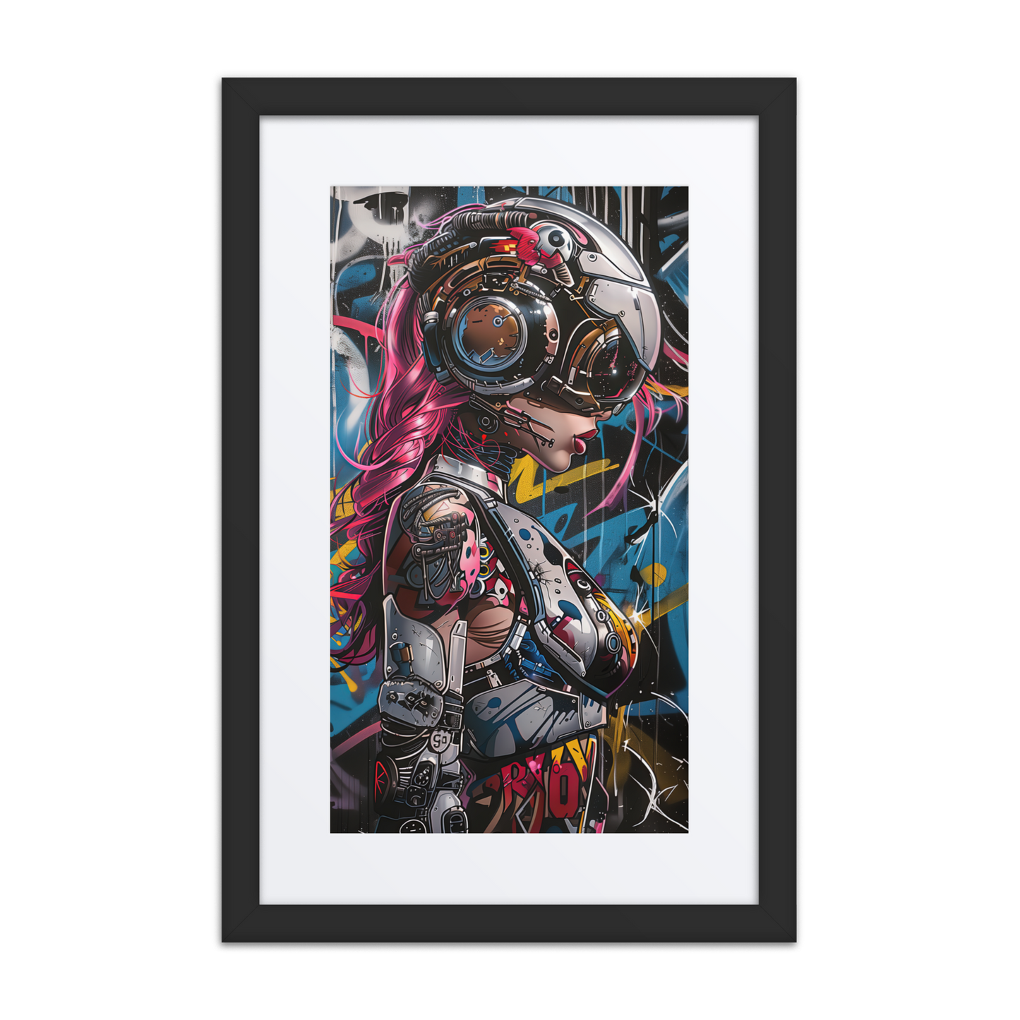 Cybernaut framed print of Pulse, Operative No. 08 – electrified female operative in tactical gear, glowing circuitry, and high-speed motion energy arcs.