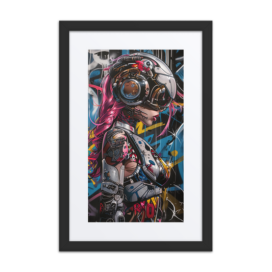 Cybernaut framed print of Pulse, Operative No. 08 – electrified female operative in tactical gear, glowing circuitry, and high-speed motion energy arcs.