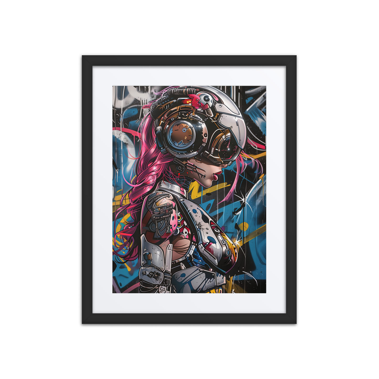 Cybernaut framed print of Pulse, Operative No. 08 – electrified female operative in tactical gear, glowing circuitry, and high-speed motion energy arcs.