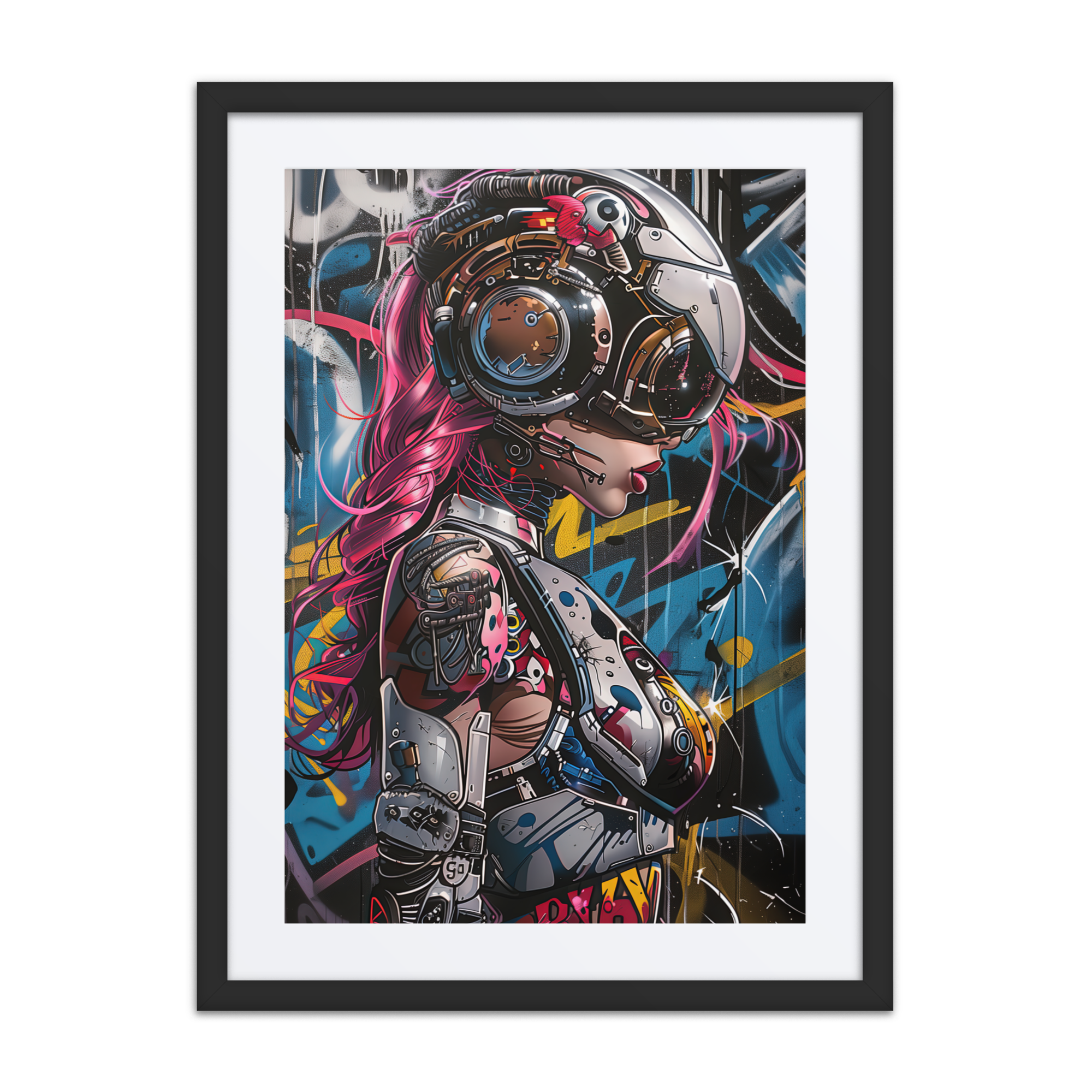Cybernaut framed print of Pulse, Operative No. 08 – electrified female operative in tactical gear, glowing circuitry, and high-speed motion energy arcs.