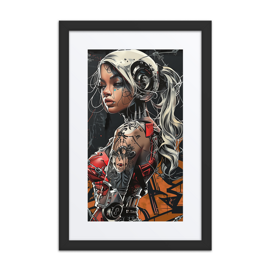 Cybernaut operative Riot surrounded by smoke and fire, wearing tactical gear and raising an ignited flare amidst a collapsing cityscape. Sparks fly in the background as his silhouette glows red.