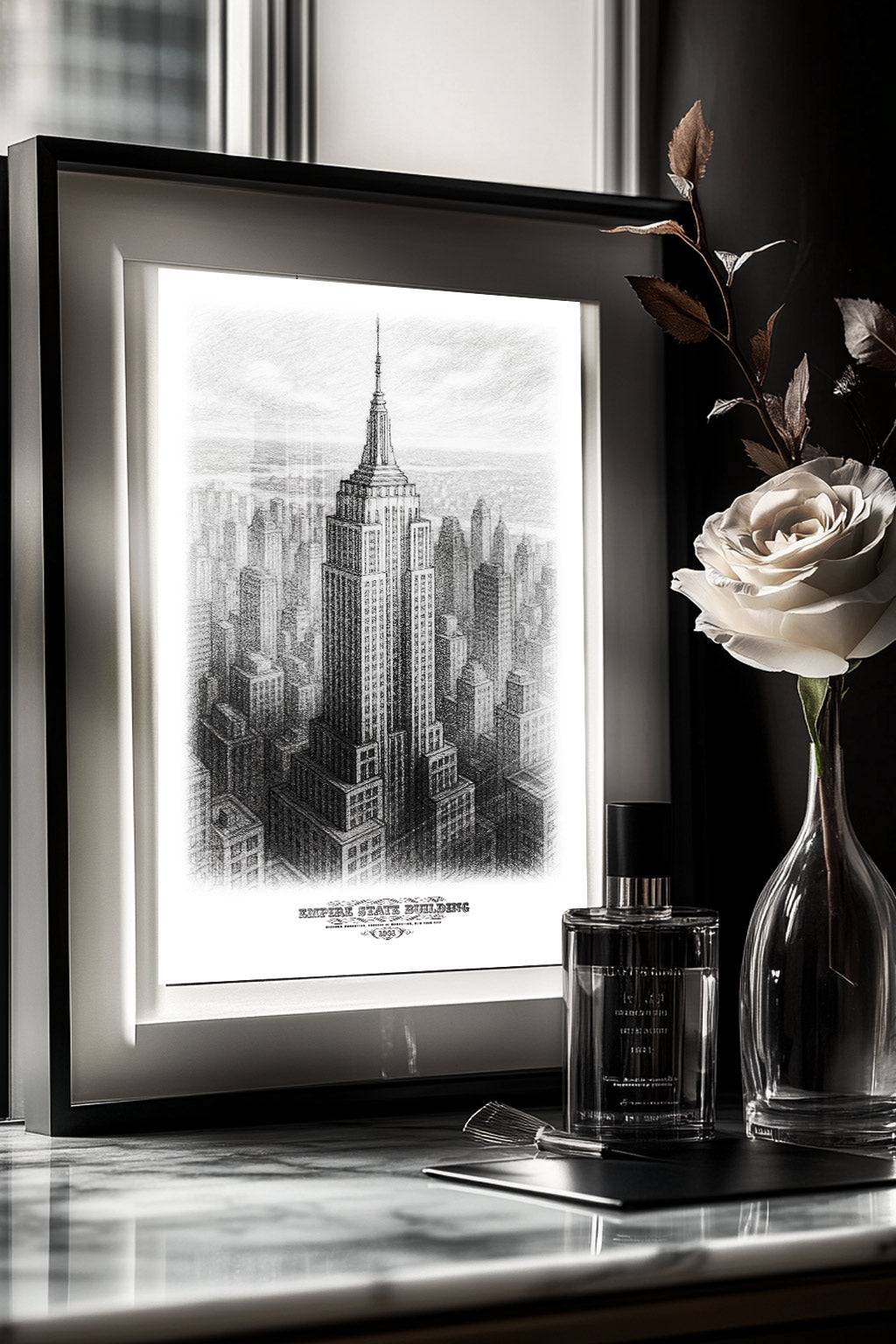 Empire State Building Sketch Gift Set – Print, Pillow, and Tote Bundle by Rebelfy