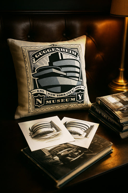 Guggenheim Museum Landmark Gift Set – Print, Pillow, and Tote Bundle by Rebelfy