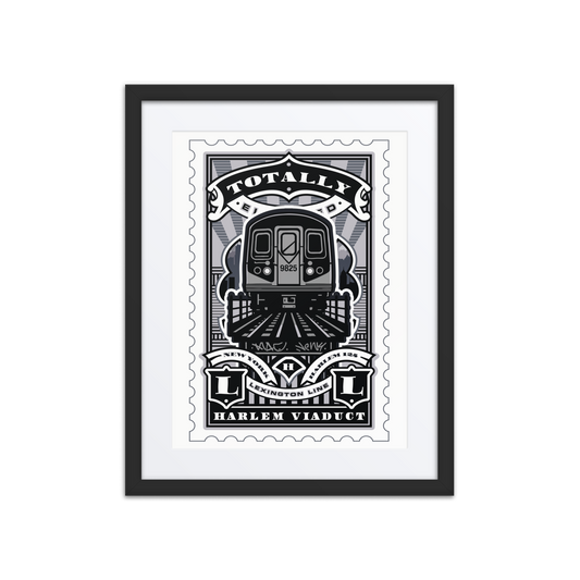 Linocut-style illustration of the Harlem 125th Street Viaduct in New York City, with arched steel supports and elevated train tracks.