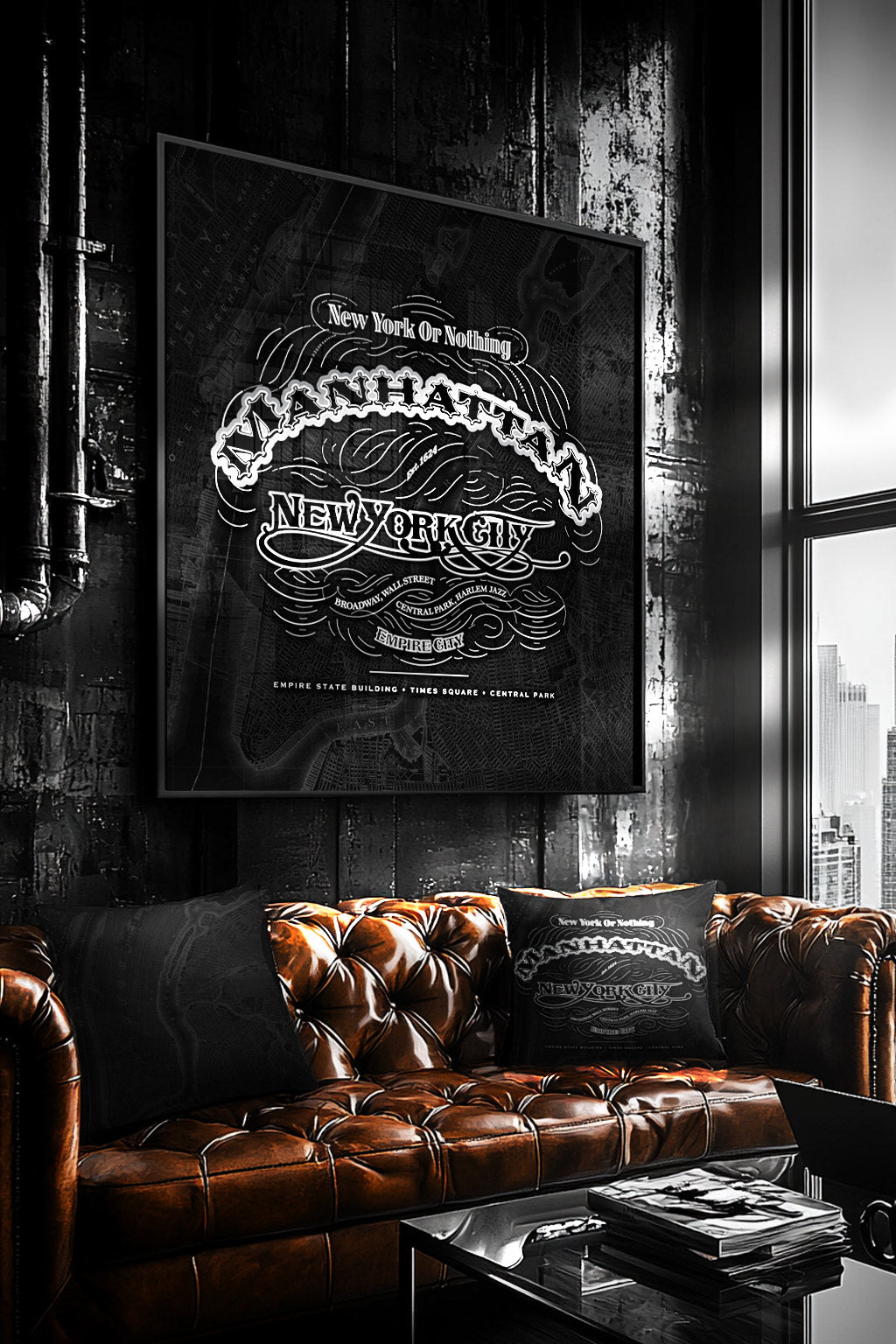 Manhattan Cartouche Holiday Bundle – Full Set, Print, Pillow, and Tote Gift Set by Rebelfy