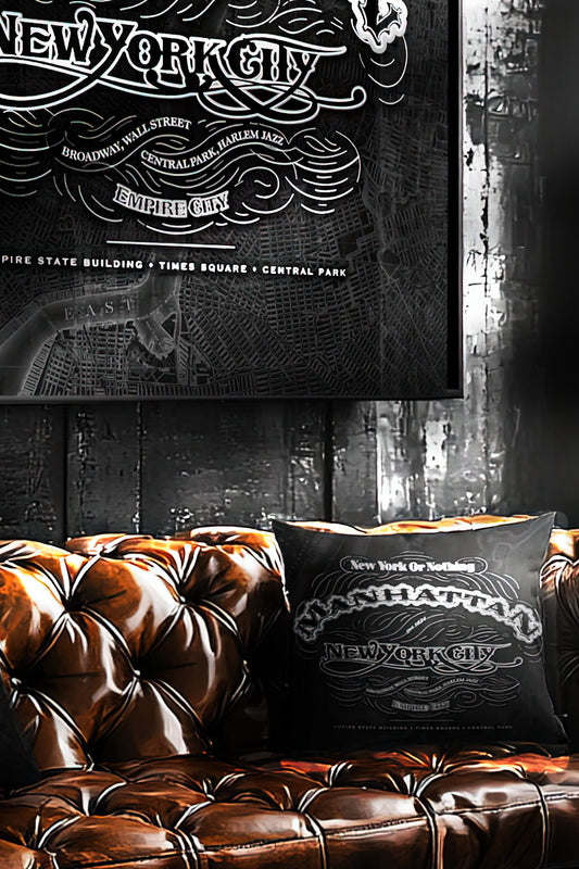 Manhattan Cartouche Holiday Bundle – Full Set, Print, Pillow, and Tote Gift Set by Rebelfy