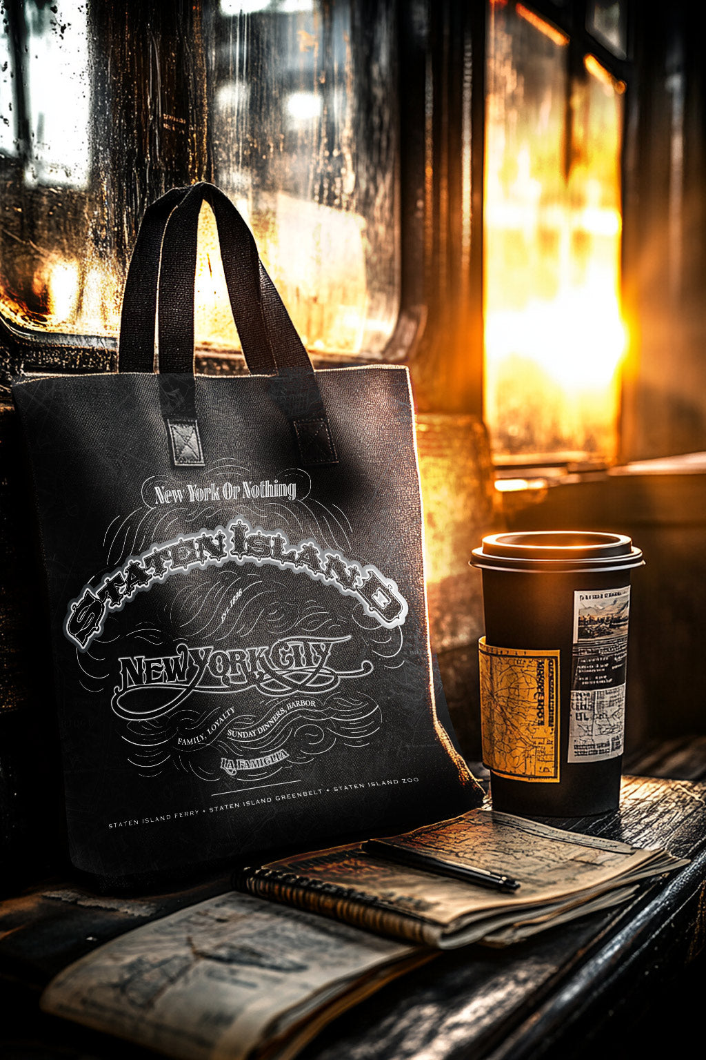 Staten Island Cartouche Holiday Bundle – Compact Set, Tote and Pillow Gift Set by Rebelfy