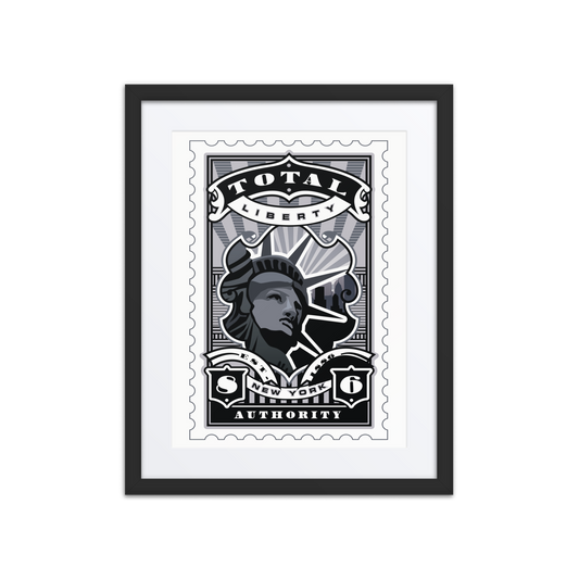 Linocut-style vector illustration of the Statue of Liberty, capturing bold texture, historical detail, and symbolic power in a vintage stamp format.